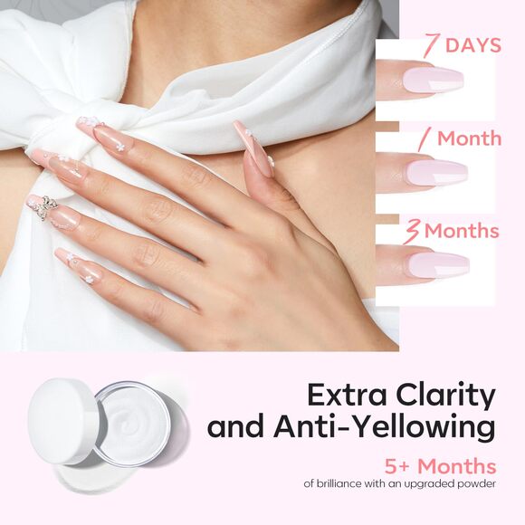 Modelones Acrylic Powder Set 3 Colors Pink Nude White for Nails Extension & Art - Picture 7 of 16